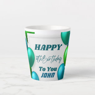 Blue and Green Balloons 4th Birthday Custom Name Latte Mug