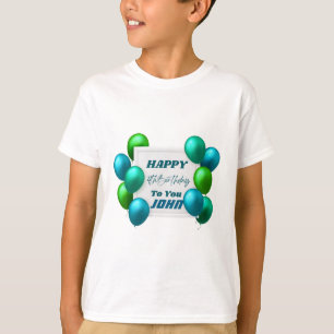 Blue and Green Balloons 4th Birthday Custom Name  T-Shirt