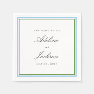Blue and Green Border Classic Traditional Wedding Napkin