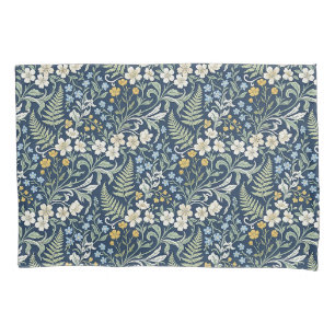 Blue and green botanical pattern pillowcase