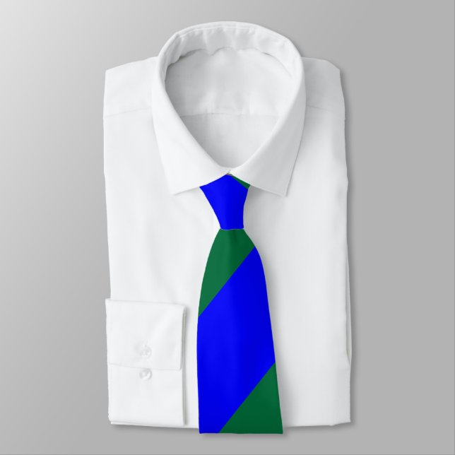 Blue and Green Broad Regimental Stripe Tie (Tied)