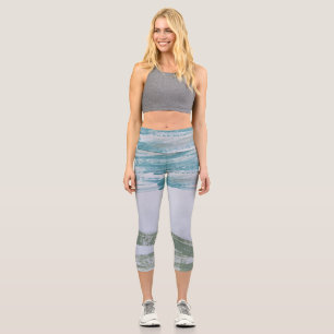 Blue and green brushstrokes capri leggings