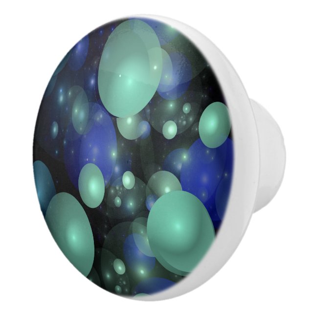 Blue and Green Bubbles Over Black Ceramic Knob (Right)
