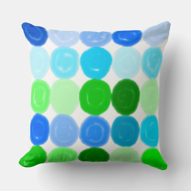 Blue and Green Bubbles Throw Pillow (Front)