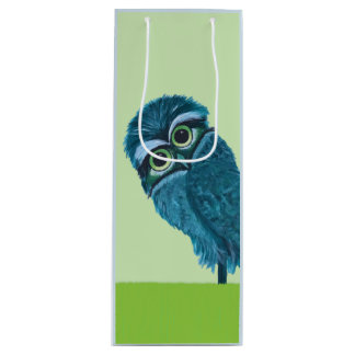 Blue and Green Burrowing Owl Decor Wine Gift Bag