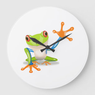 Blue and Green Cartoon Frog Large Clock