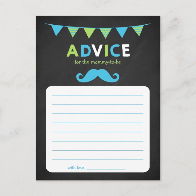 Blue and Green Chalkboard Baby Shower Advice Card (Front)