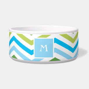 Blue and Green Chevron Monogram Dog Dish