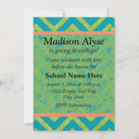 Blue and Green Chevron Off To College Party Invite