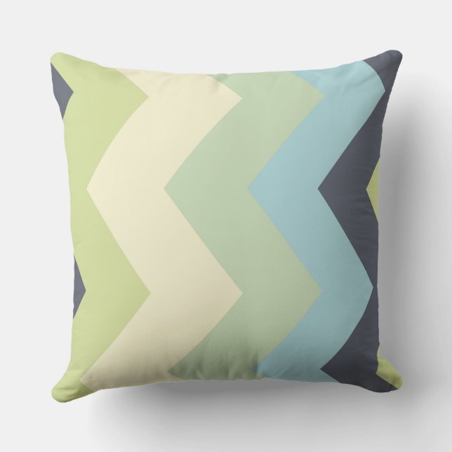 Blue and Green Chevron Pattern Throw Pillow (Back)