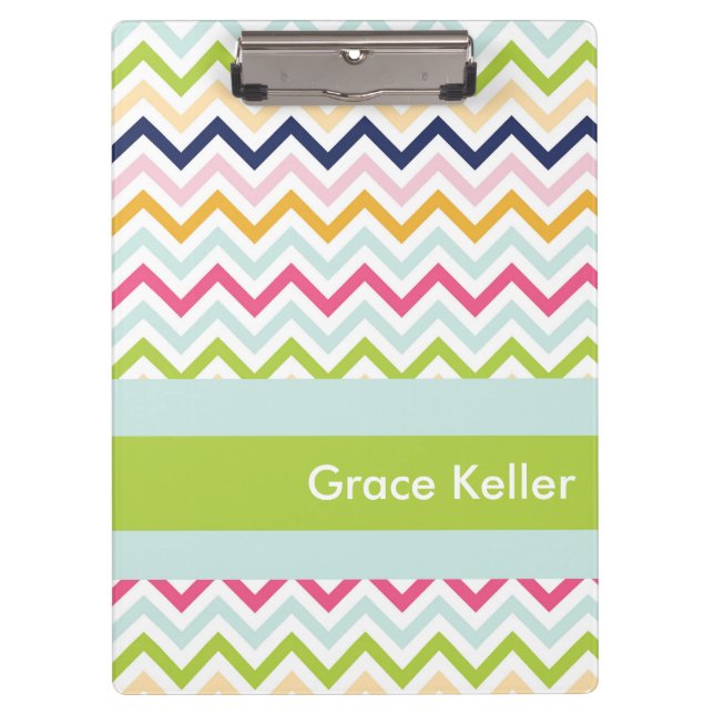 Blue and Green Chevron Personalized Clipboard (Front)