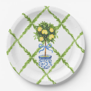 Blue and Green Chinoiserie Topiary Lemon Plates