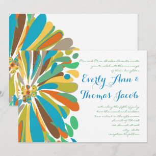 Blue and Green Chrysanthemum Wedding Invitation