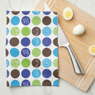 Blue and Green Circle Dot Pattern Kitchen Towel