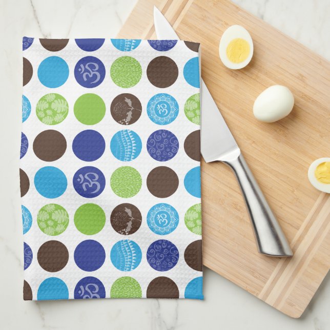 Blue and Green Circle Dot Pattern Kitchen Towel (Quarter Fold)