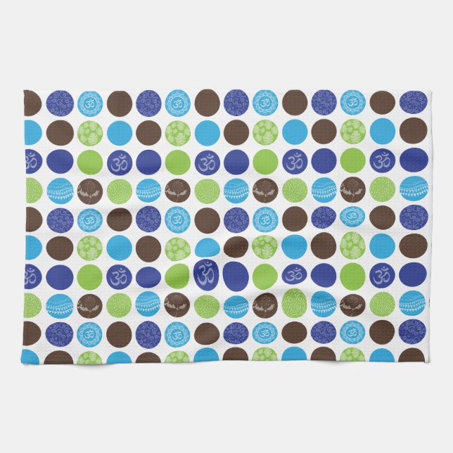 Blue and Green Circle Dot Pattern Kitchen Towel (Horizontal)