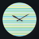 Blue and green colors simple Stripes Pattern Large Clock<br><div class="desc">Cute and fresh design in vibrant colors. Blue and neon green stripes. 🔹 You can customize it - edit background color,  resize/rotate image,  add text and more :) 🔹🔹🔹 Send me a photo of your purchase or just share it and tag me @edrawings38art (on FB/IG/Twitter) Thank you! 💜</div>