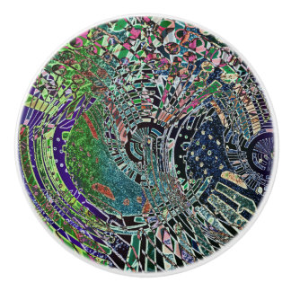 Blue and Green Contemporary Mosaic Abstract Art  Ceramic Knob