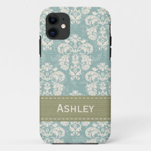 Blue and Green Damask iPhone 11 Case