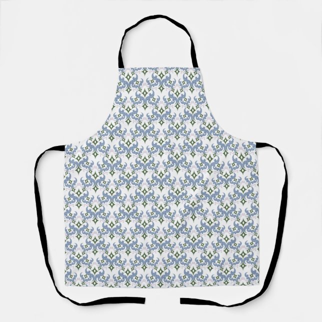 blue and green damask ornament pointillism apron (Front)