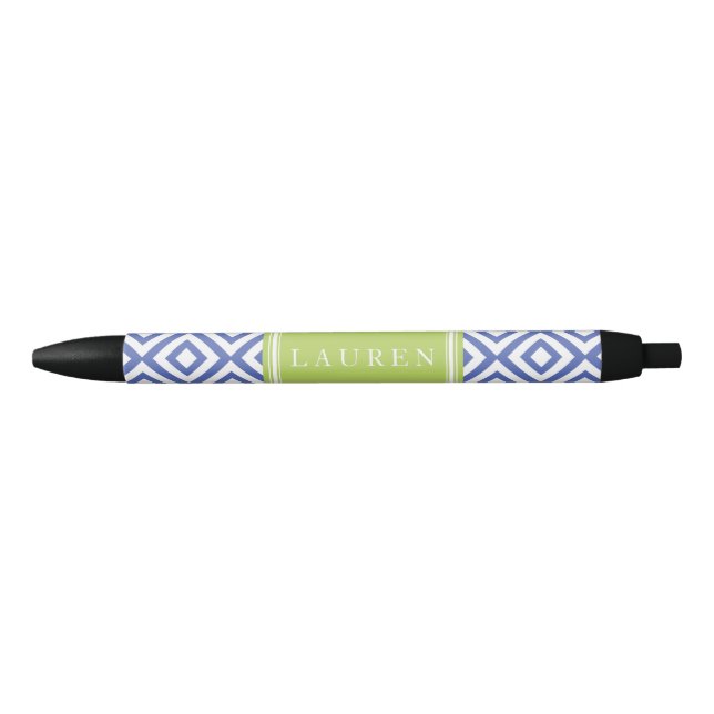 Blue and Green Diamonds Pattern Black Ink Pen (Front)