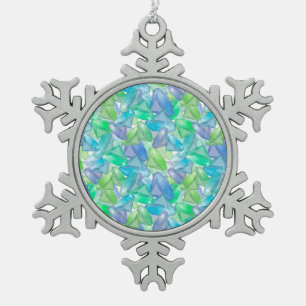 Blue and green diamonds snowflake pewter christmas ornament