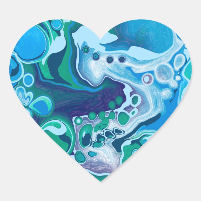 Blue and Green Digital Marble Fluid Art  Heart Sticker (Front)