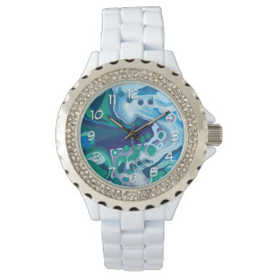Blue and Green Digital Marble Fluid Art Watch