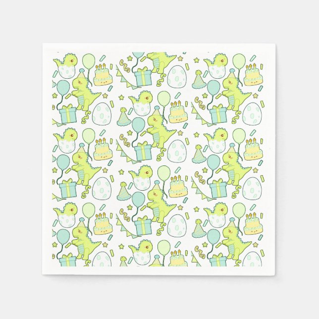 Blue And Green Dinosaur Birthday  Napkin (Front)