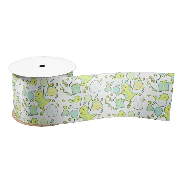 Blue And Green Dinosaur Birthday  Satin Ribbon (Spool)