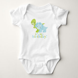 Blue and Green Dinosaurs Birthday Baby Bodysuit