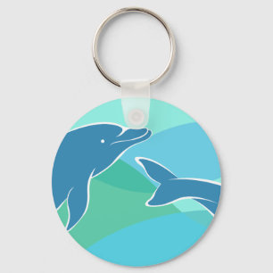 Blue and Green Dolphin Melamine Plate Keychain
