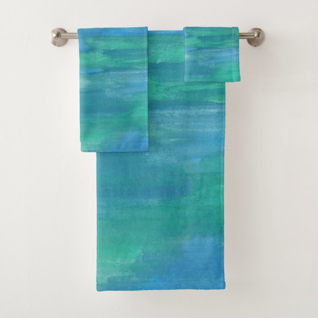 Blue and Green Earth Tones Bath Towel Set (Insitu)