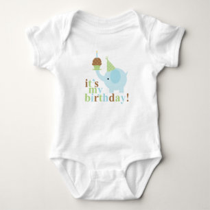 Blue and Green Elephant Birthday Baby Bodysuit