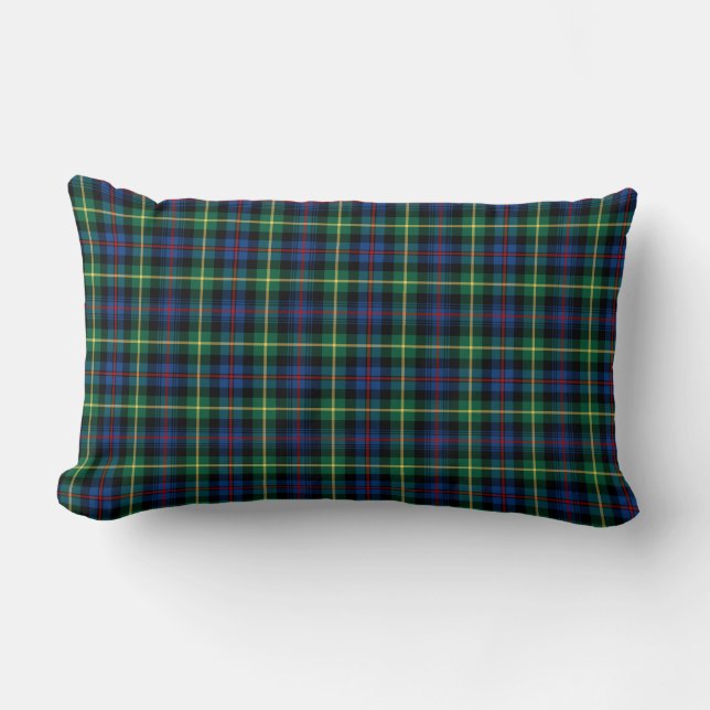Blue and Green Farquharson Clan Scottish Plaid Lumbar Pillow (Front)
