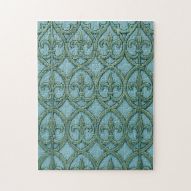 Blue And Green Fleur-de-lis Jigsaw Puzzle (Vertical)