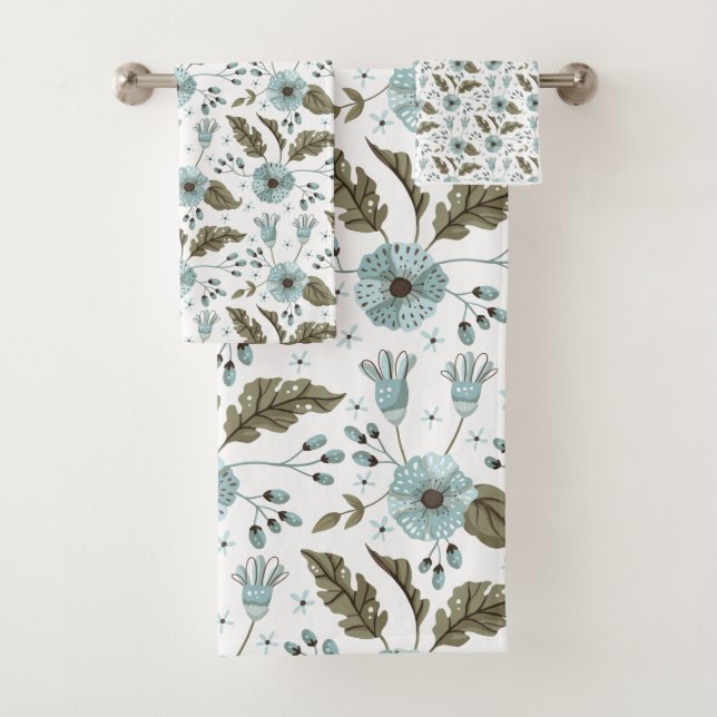 Blue and Green Floral Bath Towel Set (Insitu)