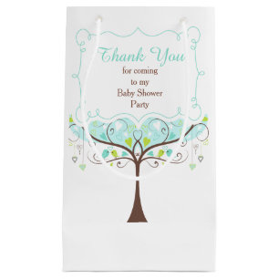 Blue and Green Floral Bird Baby Shower Thank You Small Gift Bag