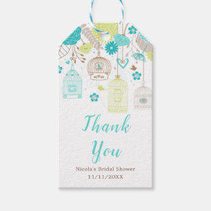 Blue and Green Floral Bird Cages Bridal Shower Gift Tags
