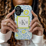 Blue and Green Floral Damask Custom Monogram iPhone 16 Case<br><div class="desc">Cute girly trendy chic retro floral damask pattern personalized with a custom preppy 3 letter monogram in contrasting square. Click the Customize It button to change monogram fonts and colours to create a unique one of a kind design.</div>