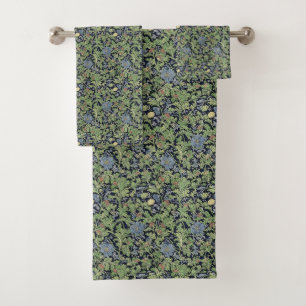 Blue and Green Floral Design Bath Towel Set