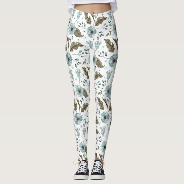 Blue and Green Floral Leggings (Front)