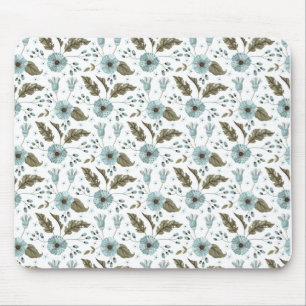 Blue and Green Floral Mouse Pad