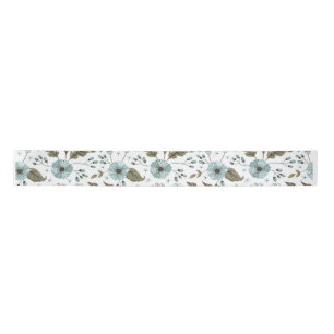 Blue and Green Floral Satin Ribbon