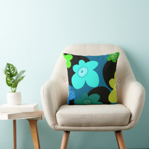 Blue and green floral throw pillow