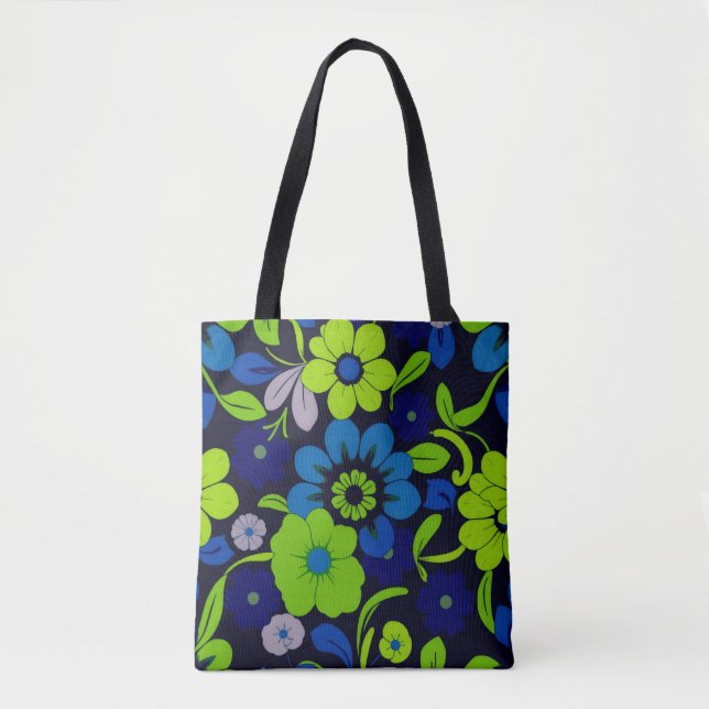 Blue and Green Floral Tote Bag (Front)