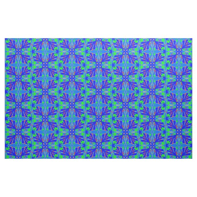 Blue and Green Flower Abstract Fabric (Fat Quarter)