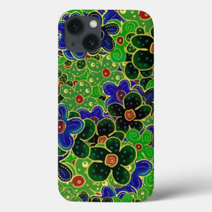 blue and green flower wreath iPhone 13 case