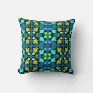 blue and green flowers throw pillow