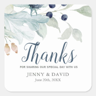 Blue and Green Foliage for Winter Theme Wedding Sq Square Sticker